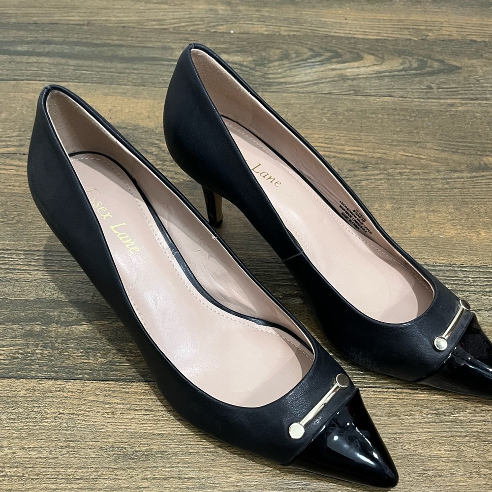 Essex Lane Black Leather Cap Toe Dilan Pumps Sz.‎ 8.6